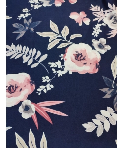 Granatowa elastyczna dzianina Jersey - pudrowe kwiaty - kupon 2,40m